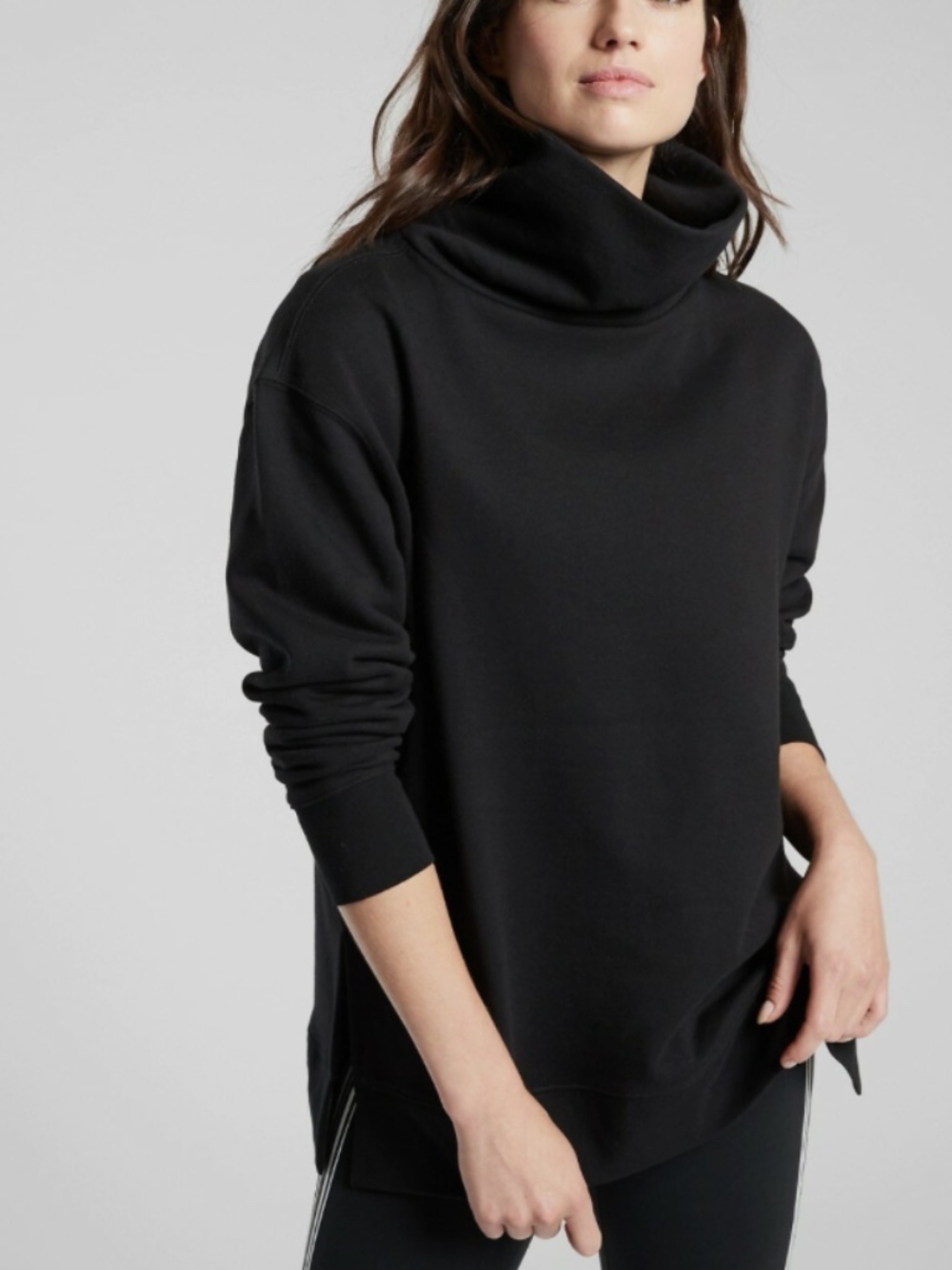 Athleta funnel neck fleece terry sweatshirt ~ black